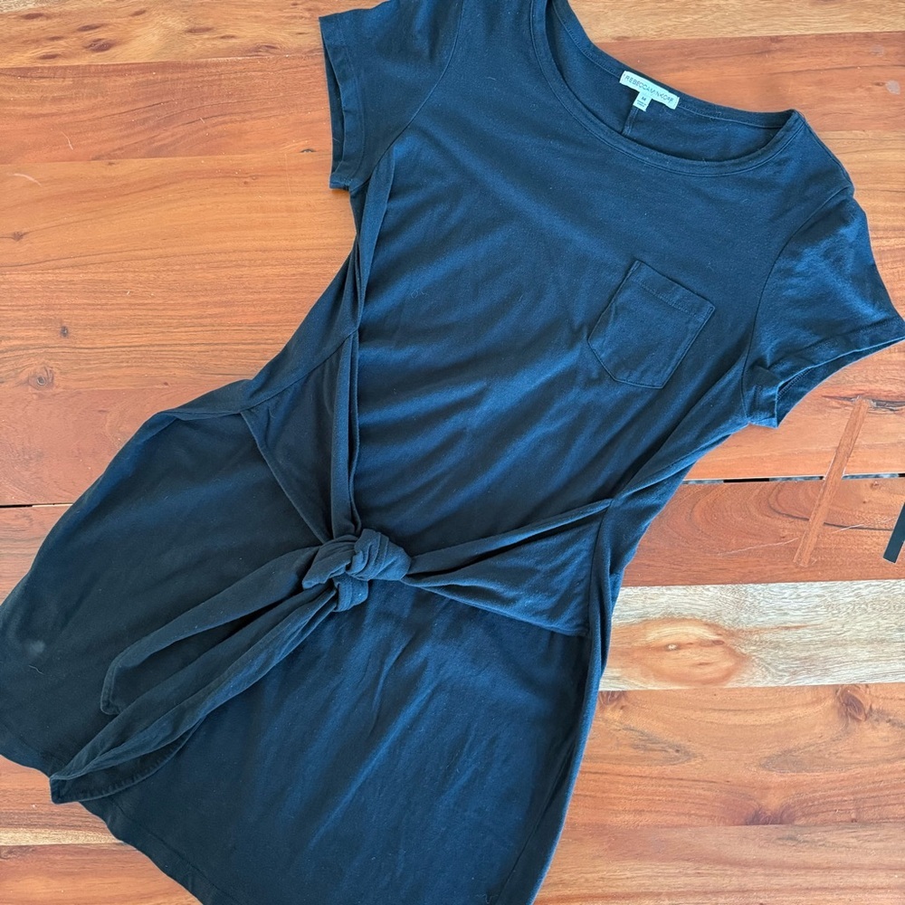 Rebecca Minkoff Black Tie-Front Short Sleeve Mini Dress